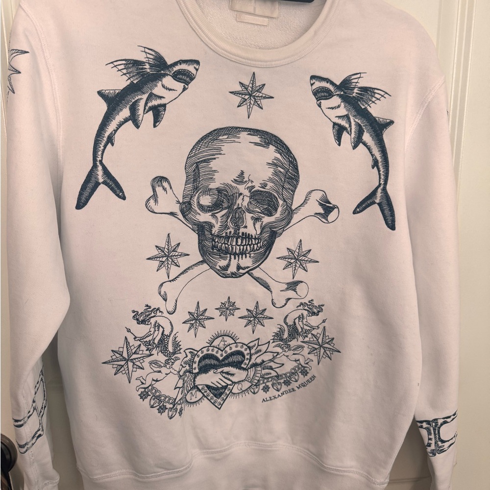 Alexander McQueen  White embroidered skull cotton Sweater
